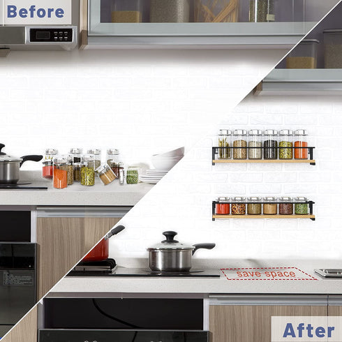 OROPY Spice Rack Wall Mounted, Rustic Wood Hanging Spice Rack over the Stove, Kitchen Wall Spice Rack, 2 Pack