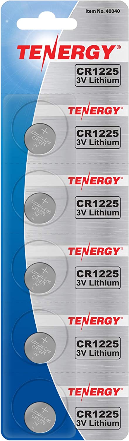 Tenergy 3 Volt Battery CR1225, Button Cell Batteries, Ideal for Thermometers, Key Fobs, Laser Pointers, Medical Devices, Calculators, and More, 5 Pack