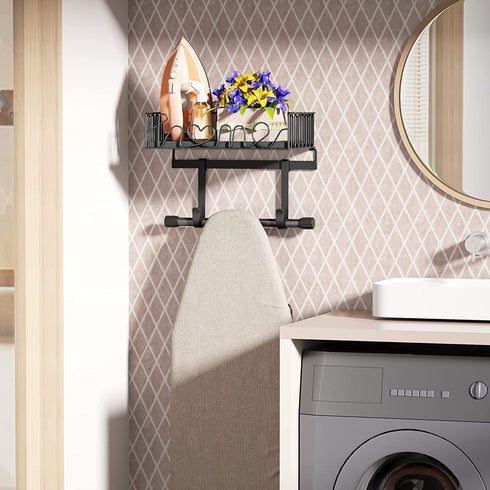 SRIWATANA Ironing Board Hanger Wall Mount, Iron and Ironing Board Holder for Laundry Room Organization and Storage - Black