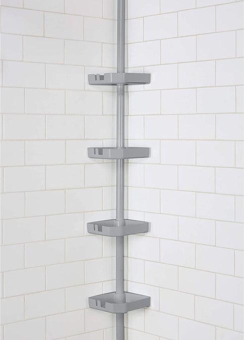 Bath Bliss 4 Tier Tension Corner Organizer Caddy, Shower Shelves, Good for Bathtubs & Shower Stalls, Holds Large Bottles, Soap, Washcloths, Grey