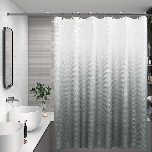 Fabric Shower Curtain with Hooks,Light Gray Ombre Shower Curtain, Water Repellent Shower Curtain Liner, Luxury Spa Decorative Bathroom Curtain, Hotel Quality, Washable, 72x72 Inch