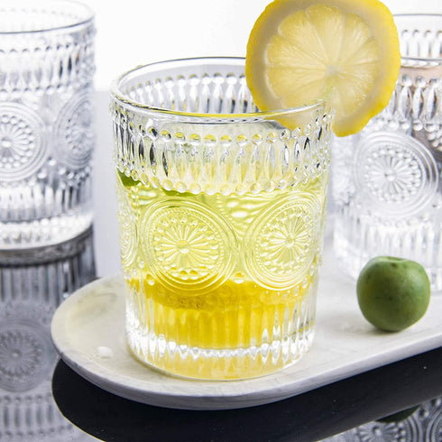 CZUMJJ 10 oz Romantic Water Glasses 6 Pack Premium Drinking Glasses Tumblers Vintage Glassware Set, Perfect for Drinking Whiskey, Juice, Beverages, Beer, Cocktail