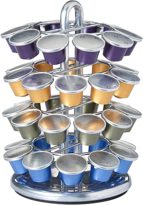 Nifty Nespresso Capsule Carousel 40 Coffee Pod Storage Holder, Spins 360-Degrees, Lazy Susan Platform, Modern Chrome Design, Home or Office Kitchen Counter Organizer