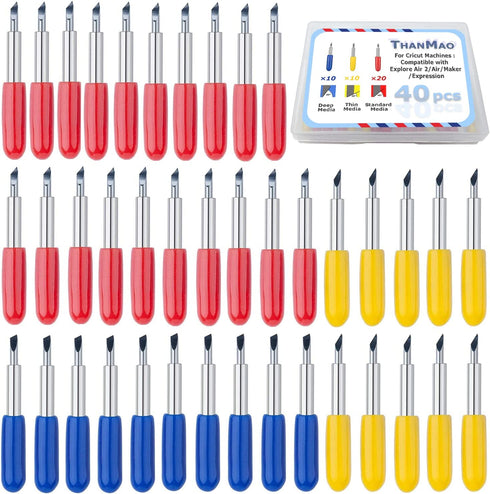 40 Pcs Replacement Blades for Cricut Explore Air2/Air 3 /Maker Cutting Machines - Including 10PCS Fine-Point Blades, 20PCS Standard Blaeds and 10PCS Deep Cutting Blades for Replacement Cricut Blades