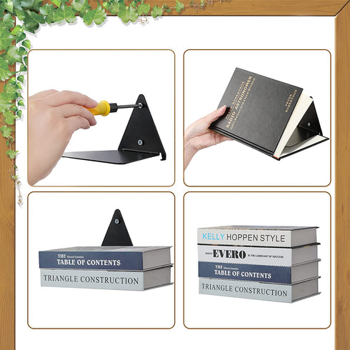 Triangle Floating Bookshelf Invisible Iron Floating Shelves Wall Mounted Book Organizers Multipurpose Wall Ledge Shelves for Home Office Classroom Library (6, Black)