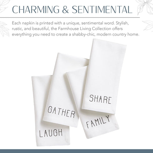 Elrene Home Fashions Farmhouse Living Sentiments Napkins, Set of 4, 20" x 20", Black/White 4