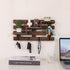 Efonow Wood Wall-Mounted 3-Tiered Stair Shelf with 6 Key Hooks and A Floating Shelf Rustic Home Decor for Entryway Carbonized Black