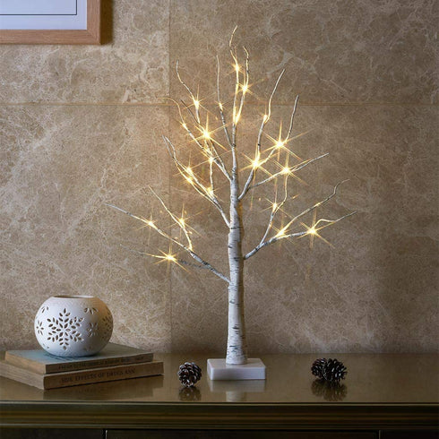 PEIDUO 24 2FT 24LT Lighted Birch Tree Battery Powered Timer Warm White LED Artificial Branch Tree for Home Party Festival Wedding Decor, 2FT Table Tree Lamp