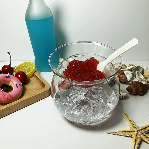 Glass Caviar Chiller Server Set with 2 Pieces Mother of Pearl Caviar Spoon, Usually Used for Caviar, Liquor,Cocktail Chiller, Ice Cream, Restaurant Serving