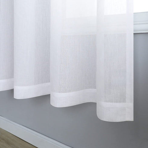 White Sheer Curtains 96 Inch Length for Living Room Extra Long Linen Wave Textured Soft Touch Rod Pocket Window Drapes 52x96 inches Long for Bedroom Closet Thick Opaque Faux Cotton Drapes