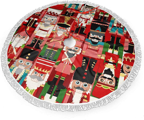 FREEHOTU Christmas Time Nutcracker Sweet Christmas Tree Skirt Gorgeous Edge Tassel Lace for 36" Xmas Ornaments Decoration