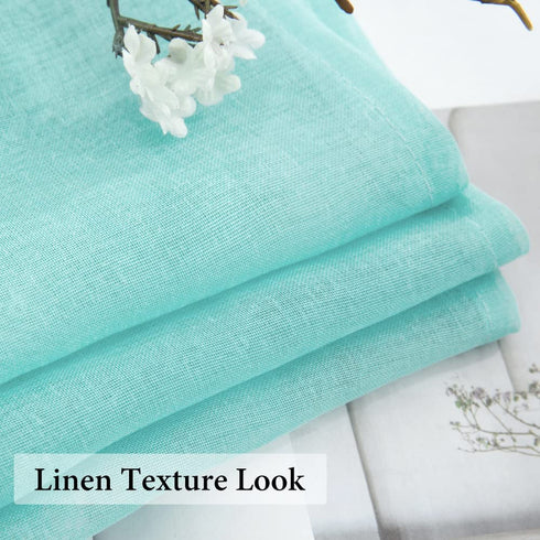 MIULEE Turquoise Blue Linen Textured Sheer Curtain for Bedroom Living Room Semi Transparent Farmhouse Window Net Panels for Kids Nursery 2 Pieces W 54 x L 84 inches Long