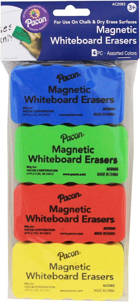 Creativity Street Magnetic Chalk and Whiteboard Erasers, 4-Pack (AC2083)