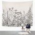 Emvency Tapestry Floral Border Herbs and Wild Flowers Botanical Engraving Style Black and White Home Decor Wall Hanging 60" x 80" Inches Print for Living Room Bedroom Dorm