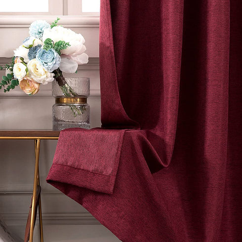 MIULEE Thermal Insulated Linen Curtain for Bedroom Living Room Home Decor Room Darkening Farmhouse Grommet Textured Window Blackout Drape Light Block, 1 Panel W 52 x L 84 Inch Burgundy Red
