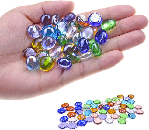 KINGOU Replacement Mancala Stones Mixed Colored Flat Glass Pebbles / Beads / Gems for Games ( 12-15mm )