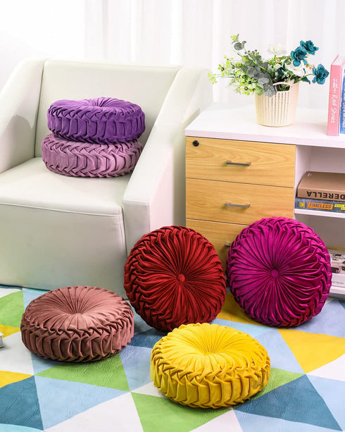 Throw Pillow for Couch Decorative 3D Pumpkin Round Velvet Cushion for Sofa Bed Chair Floor 15"X15", Brown