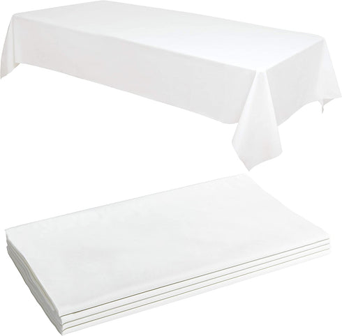 4 White Plastic Tablecloth - 108 X 54 Plastic Table Cloth | Disposable Tablecloths | White Tablecloths | Plastic Table Cover | Tablecloths for BBQ, Party, Fine Dining, Wedding, Outdoor