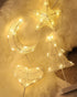 Lewondr Table Lamp, Battery Powered Moon Shape Bedside Light Desk Lamp Christmas LED Decorative Lamp Winding Iron Frame Plastic Base Warm White Bright Light Home Bedroom Romantic Decoration - White