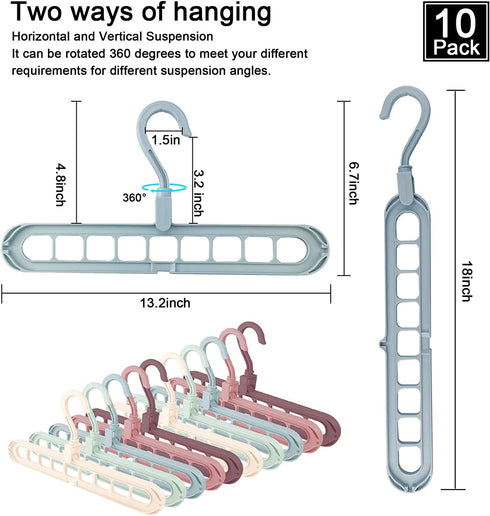 Magic Space Saving Clothes Hangers 10 Pack Cascading Hanger 9 Slots Closet Organizer Space Saver for Heavy Clothes (10)