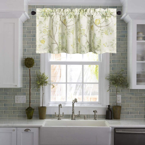 Leeva Green Blossoms Kitchen Valances for Windows, Watercolor Plant Pattern Design Small Curtain and Drapes Valance for Office Cafe Studio, One Panel, 52x18