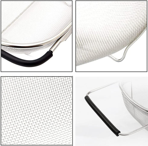 AJIODA Over The Sink Colander, 4 Quarts Stainless Steel Oval Colander with Expandable Rubber Grip Handles, Fine Mesh Strainer Baskets Kitchen Colander for Strain, Drain, Rinse Vegetables, Fruits