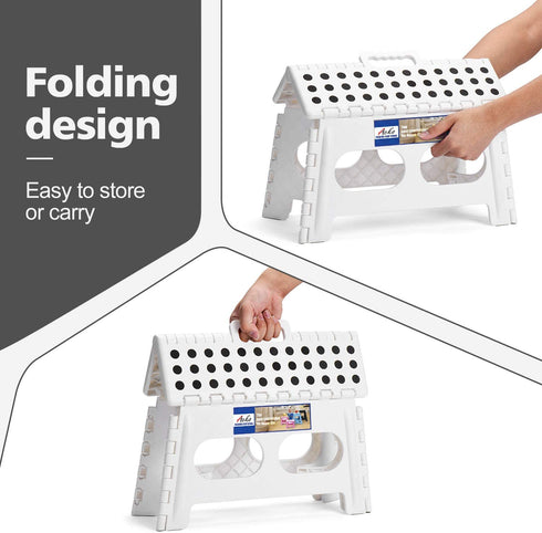 ACSTEP Folding Step Stool - 9" Height 15" Wide Foldable Stepping Stool Sturdy Holds Up to 300 lbs, Safer and Non Slip Foldable Step Stool for Kids - Enough to Support Adults (White)