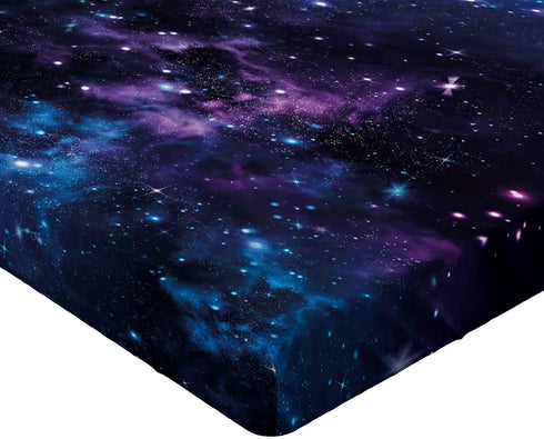 Ambesonne Space Fitted Sheet, Mystical Sky with Star Clusters Cosmos Nebula Celestial Scenery Artwork, Soft Decorative Fabric Bedding All-Round Elastic Pocket, Twin Size, Purple Blue