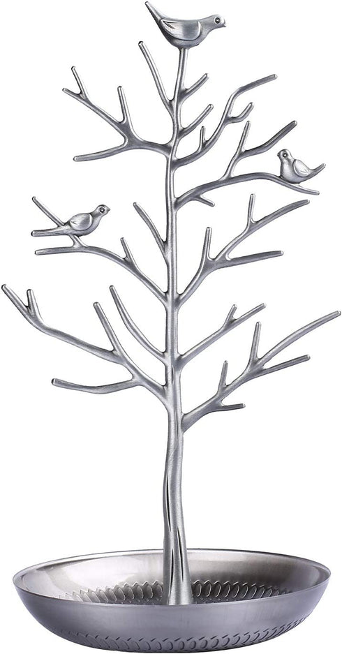 AUTODECO Retro Jewelry Tree Organizer for Necklaces and Earrings Ring Tree Holder Display Jewelry Tower Tree Great Gift for Women Girl Antique Silver