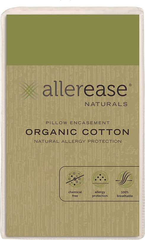 AllerEase Organic Cotton Pillow Protectors, 1 Pack, Beige/Cream White