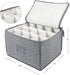 LotFancy Stemware Storage Container - Deluxe Quilted Storage Case with Dividers for 12 - Wine Glasses, Champagne Flutes, Glassware, Drinkware Storage Chest, 15.5?x12.5?x 10?, Gray