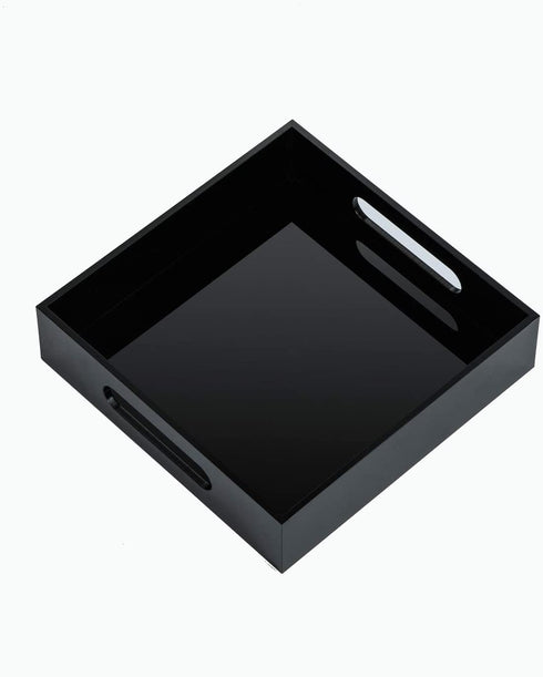 KEVLANG Black Sturdy Acrylic Tray with Handles-8x8 Inch- Countertop Organizer Tray for Kitchen,Bathroom,Office- Storage Box for Cosmetics, Jewelry,Toiletries,Toy,gadgets