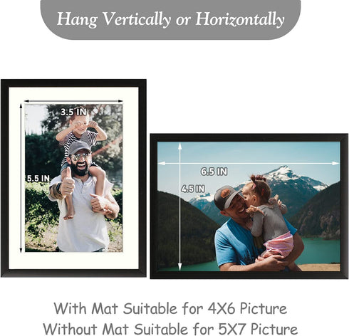 Frametory, 5x7 Aluminum Picture Frame with Ivory Mat for 4x6 Photos - Easel Stand, Sawtooth Hangers - Great for Events, Offices, Homes (Black, 2-Pack)