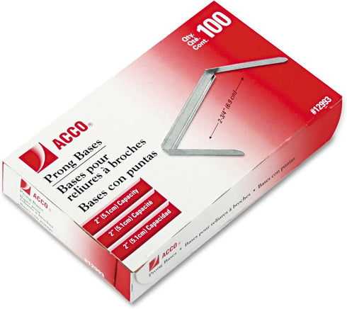 ACCO Brands 2 Inch Capacity Prong Fastener Bases, 2-3/4 Inch Centers, 100 Bases/Box (A7012993H)