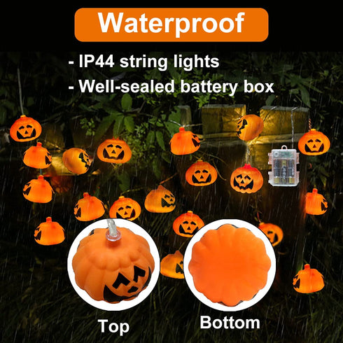 GameXcel Halloween Pumpkin Lanterns String Lights, 16.4FT 30 LEDs Jack O Lantern Lights with Remote Control & Timer 8 Lighting Modes Battery-Powered for Halloween Decorations Indoor Outdoor Decor