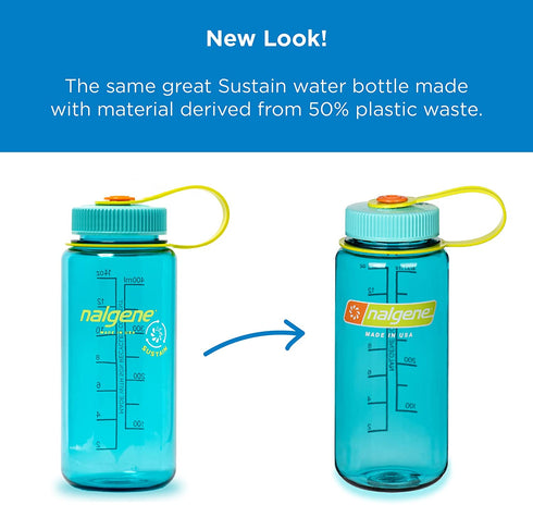 Nalgene Sustain Tritan BPA-Free Water Bottle Made with Material Derived From 50% Plastic Waste, 16 OZ, Wide Mouth