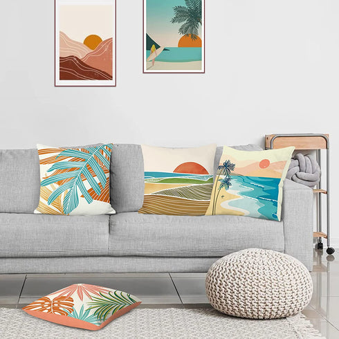 Bonhause Modern Tropical Throw Pillow Covers 18 x 18 Inch Set of 4 Seaside Palm Leaves Decorative Pillows Case Soft Velvet Outdoor Cushion Covers for Couch Sofa Bed Home Decor