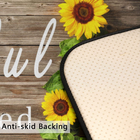 Sunflower Wooden Board Kitchen Rugs Anti Fatigue Memory Foam Floor Mat Non-Skip Cushioned Absorbent Kitchen Runner Rug for Entryway Hallway Farmhouse Bathroom Dining Room 39x20 in