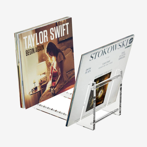 FEMELI Vinyl Record Storage Holder for 12 10 LP Album, Acrylic Record Display Stand for 24 Double LP Or 40-48 Single and Gatefold Albums