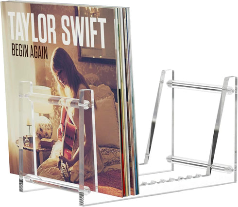 FEMELI Vinyl Record Storage Holder for 12 10 LP Album, Acrylic Record Display Stand for 24 Double LP Or 40-48 Single and Gatefold Albums