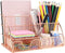 LEORISO Desk Organizer Supplies, Rose Gold Office Organizer with Mail Organizer, Pen Holder, Paper Organizer & Desk Drawer Organizer, Metal Multifunctional Desktop Organizer for Office, School & Home