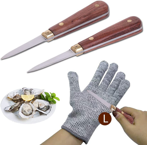 Oyster Shucking Knife,Oyster Knife,SPEENSUN Oyster Shucker Knife Not Easy To Break And Bend,More Secure With Shucking Knife and Gloves (2 Knife And 1Glove L),Clam Shucking Knife