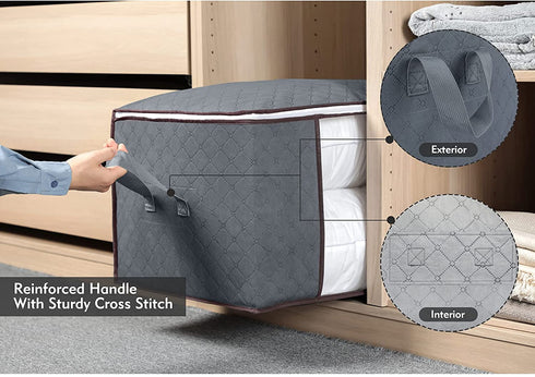 DOKEHOM 3-Pieces 90L Large Clothes Storage Bag Organizer with Reinforced Handle for Comforters, Blankets, Bedding, Collapsible Under Bed Storage (Grey)
