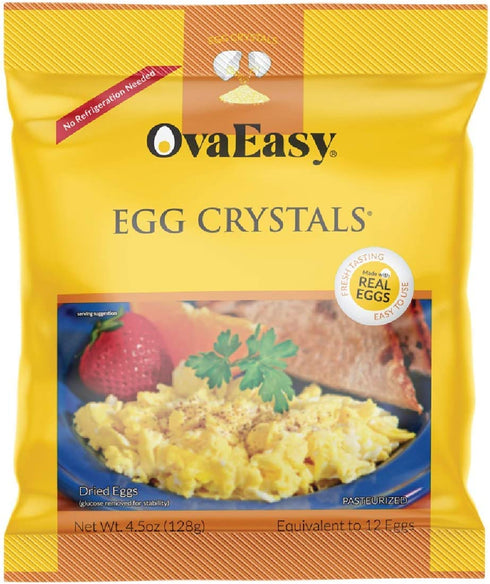 OvaEasy Dehydrated Egg Crystals – 4.5oz. (128g) Bag – Powdered Eggs Made From All-Natural Ingredients – Easy-To-Prepare Egg Powder – Dehydrated Food Perfect for Camping & Backpacking