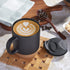 Ceramic Coffee Mugs with Lid, ALELION 13 oz Coffee Mug Set with Cork Bottom and Spill-resistant Lid, Christmas Coffee Mugs Gift Set for Women Men, Comfortable Handle for Home and Office, Black,2Pcs