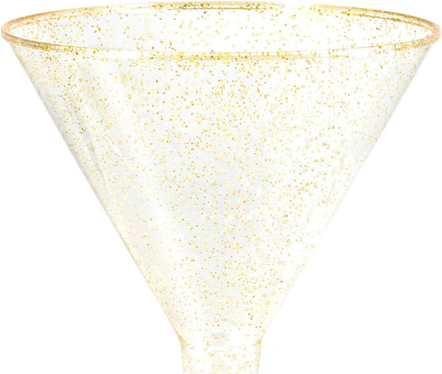 Liacere 24 Pack Gold Glitter Plastic Martini Glasses - 6.25oz Disposable Cocktail Glasses - Plastic Margarita Glasses Perfect for Wedding & Party