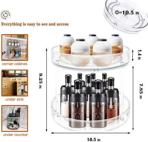 Acrylic Lazy Susan Organizer, 2 Tier Turntable for Cabinet,10.5 Inch Cleaning Supplies Organizer for Fridge Bathroom Sink Under and Storage Cabinets Kitchen Easy to Install or Separate