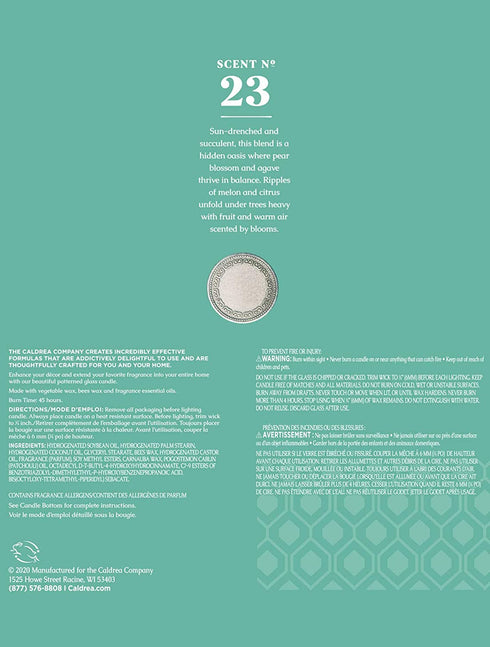 Caldrea Scented Candle, Made with Essential Oils and Other Thoughtfully Chosen Ingredients, 45 Hour Burn Time, Pear Blossom Agave Scent, 8.1 oz (Packaging May Vary)