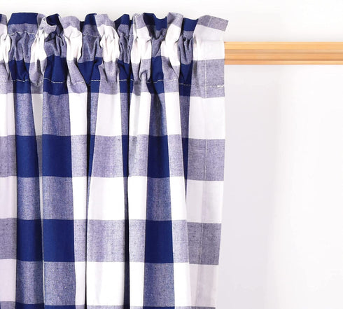 3 Pc Cotton Classic Country Farmhouse Kitchen Window Curtain -Navy Blue & White Buffalo Check Tier & Valance Set, 54" x 18" / 27" x 24"