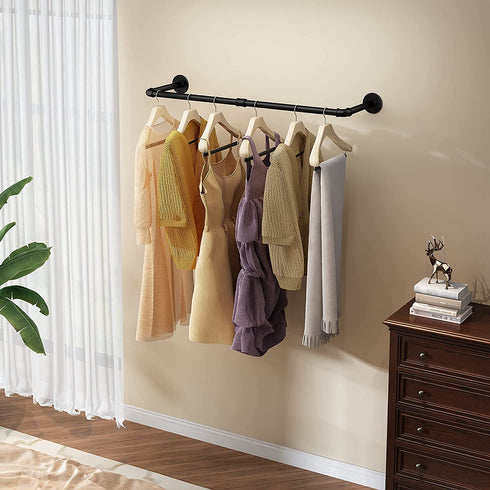 UlSpeed Clothing Rack Wall Mounted, 38.4in Industrial Pipe Wall Hanging Garment Rack, Space-Saving, Heavy Duty Wall Clothes Rack, Multi-Purpose Hanging Bracket for Laundry Room, Closet (Black, 1 Set)